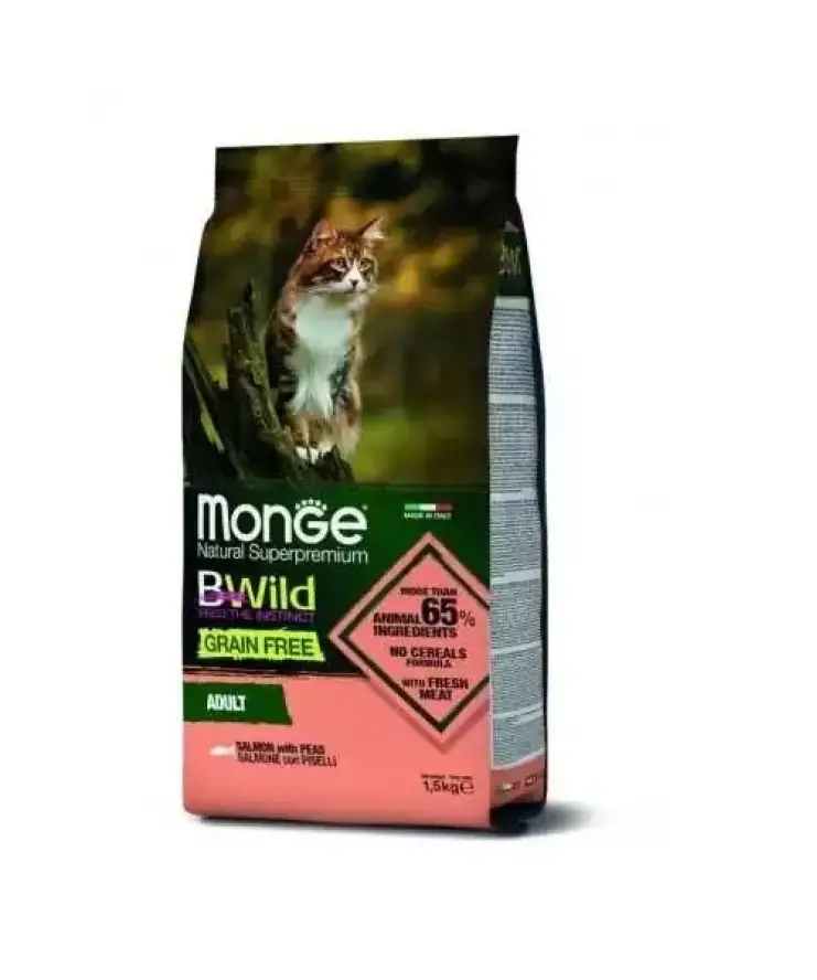 MONGE BWILD Grain Free Hrana Pisici cu Somon si Mazare 1,5kg MONGE BWILD Grain Free Hrana Pisici cu Somon si Mazare 1,5kg