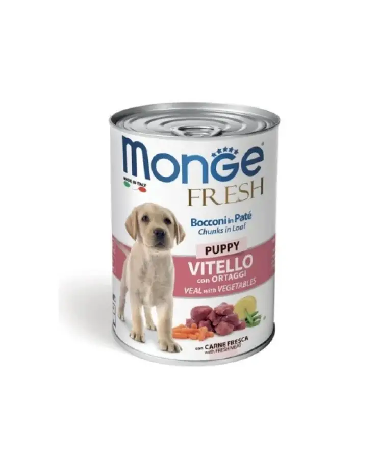 MONGE FRESH Pate Puppy cu Vitel si Legume 400gr MONGE FRESH Pate Puppy cu Vitel si Legume 400gr