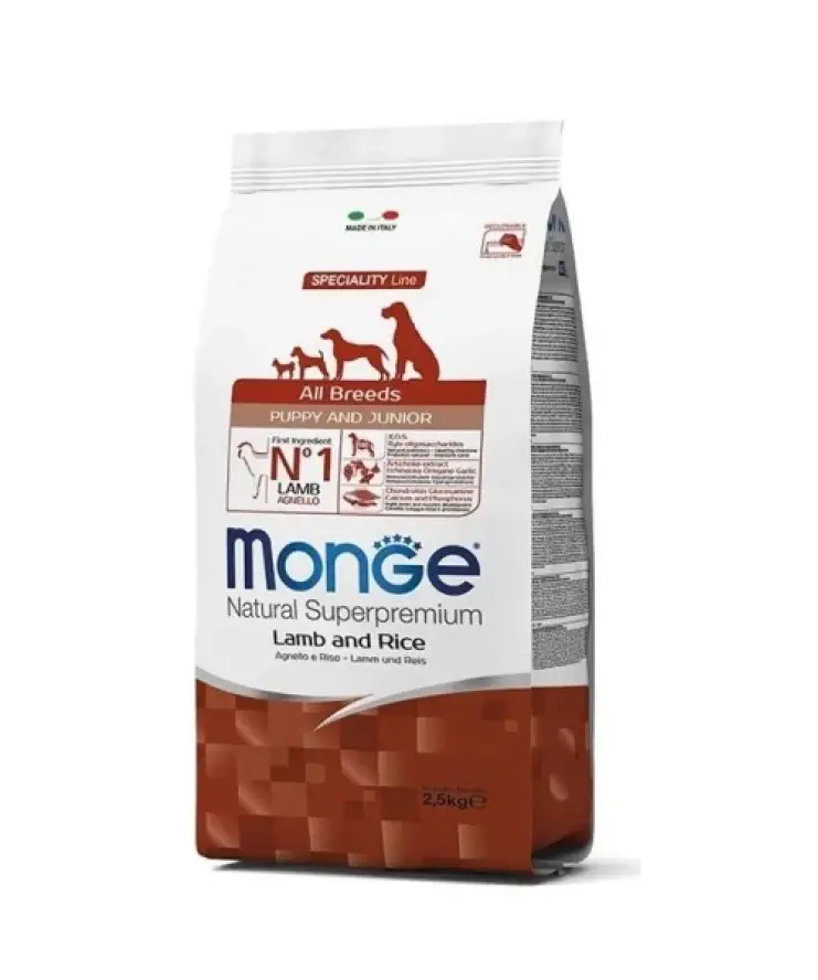 MONGE Hrana Uscata Superpremium Junior cu Miel si Orez 2.5kg MONGE Hrana Uscata Superpremium Junior cu Miel si Orez 2.5kg