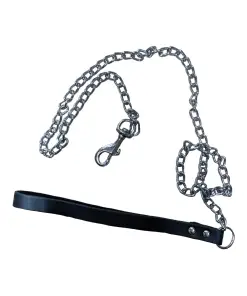 4DOG Lesă Câine din Metal & Piele Neagră Nr 4 3.5/90 cm